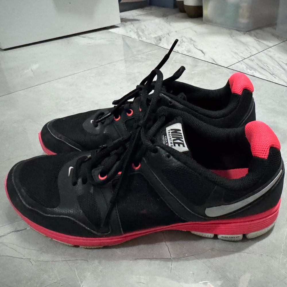 Nike Black and Pink Athletic Shoes with Mesh Upper
